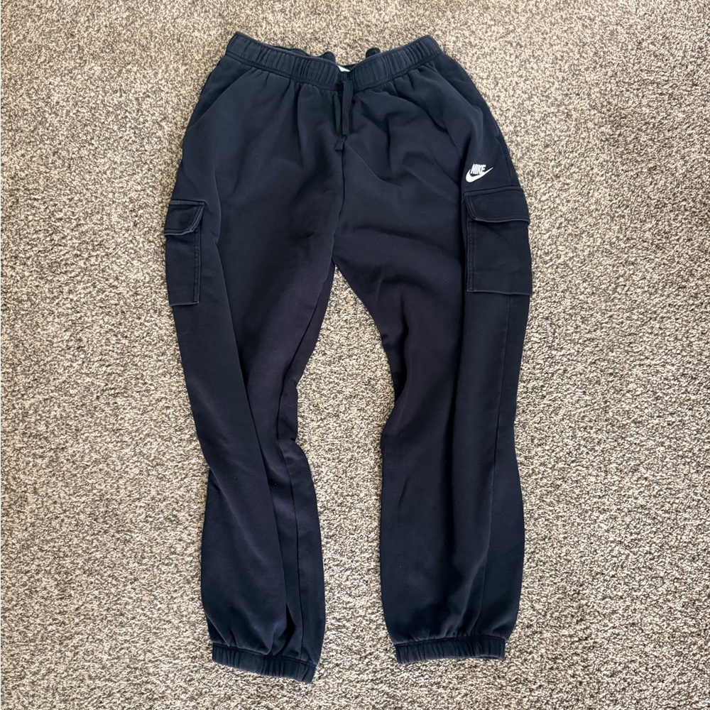 Nike Black Cargo Jogger Pants with White Swoosh Accent